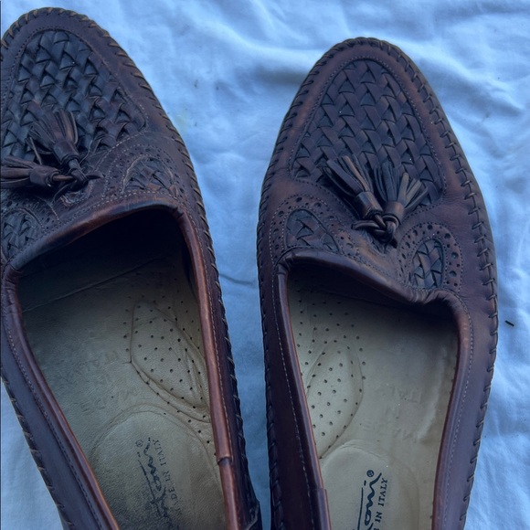 Santoni Dark Brown Woven Leather Loafers - Picture 7 of 8